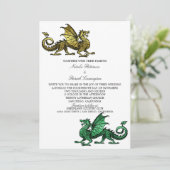 Gold Green Medieval Dragon Wedding Uitnodigen Kaart (Staand voorkant)