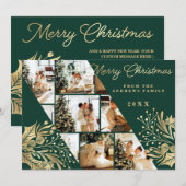 Gold Green Merry-kerstflora Foto Collage Feestdagenkaart (Voorkant / Achterkant)