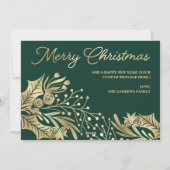 Gold Green Merry-kerstflora Foto Collage Feestdagenkaart (Achterkant)