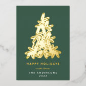 Gold & Green Merry-kerstpine-boom Happy Folie Feestdagenkaart (Voorkant)