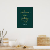 Gold & Green Modern Birthday Party Welkom Poster (Keuken)