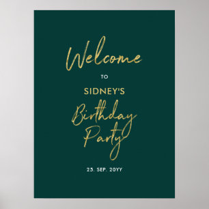 Gold & Green Modern Birthday Party Welkom Poster
