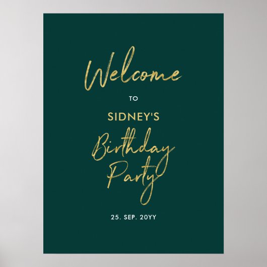 Gold & Green Modern Birthday Party Welkom Poster (Voorkant)