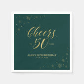 Gold & Green Modern Cheers 50e verjaardag Servet (Voorkant)