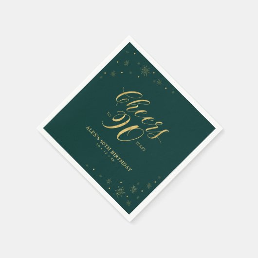 Gold & Green Modern Cheers 90e verjaardag Servet (Hoek)