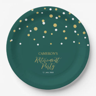 Gold & Green Modern Chic Confetti Retirement Party Papieren Bordje