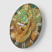 Gold Green Moderne Roos Art Dream Grote Klok (Hoek)