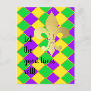 Gold Green Paars Mardi Gras Harlequin Pattern Briefkaart