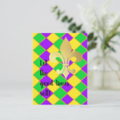 Gold Green Paars Mardi Gras Harlequin Pattern Briefkaart (Staand voorkant)