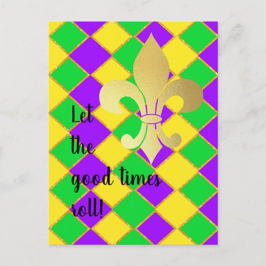Gold Green Paars Mardi Gras Harlequin Pattern Briefkaart (Voorkant)