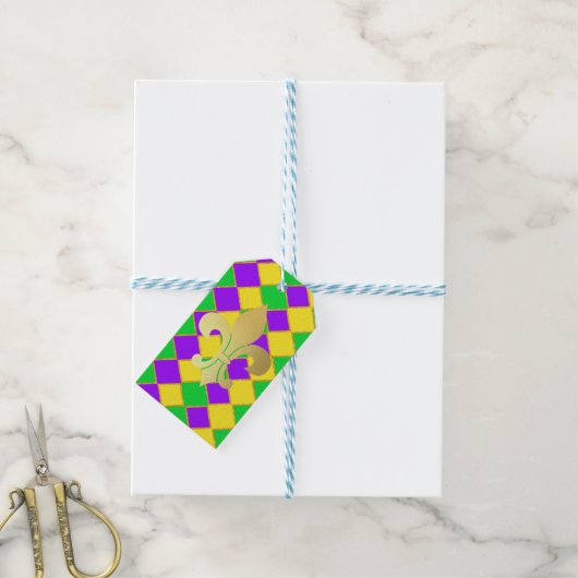 Gold Green Paars Mardi Gras Harlequin Pattern Cadeaulabel (Met Touw)