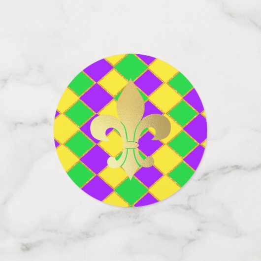 Gold Green Paars Mardi Gras Harlequin Pattern Confetti (Kleine voorkant)