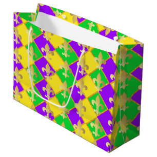 Gold Green Paars Mardi Gras Harlequin Pattern Groot Cadeauzakje