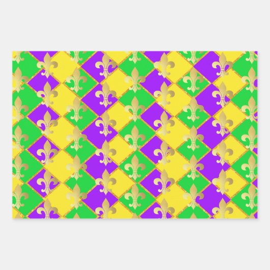 Gold Green Paars Mardi Gras Harlequin Pattern Inpakpapier Vel (Voorkant 2)