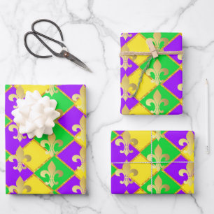Gold Green Paars Mardi Gras Harlequin Pattern Inpakpapier Vel