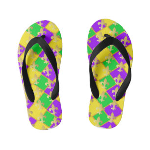 Gold Green Paars Mardi Gras Harlequin Pattern Kinder Teenslippers
