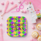 Gold Green Paars Mardi Gras Harlequin Pattern Papieren Bordje (Feest)