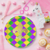 Gold Green Paars Mardi Gras Harlequin Pattern Papieren Bordje (Feest)