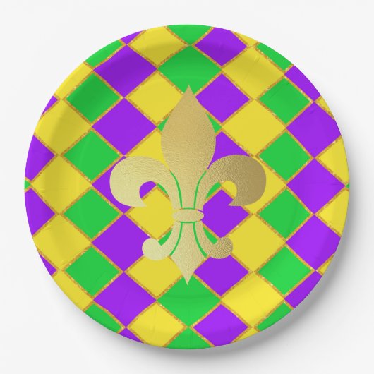 Gold Green Paars Mardi Gras Harlequin Pattern Papieren Bordje (Voorkant)
