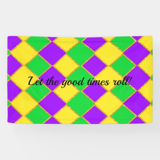 Gold Green Paars Mardi Gras Harlequin Pattern Spandoek (Horizontaal)