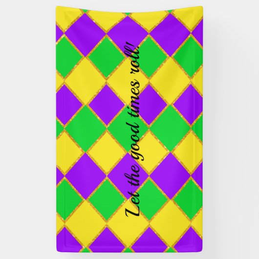 Gold Green Paars Mardi Gras Harlequin Pattern Spandoek (Verticaal)