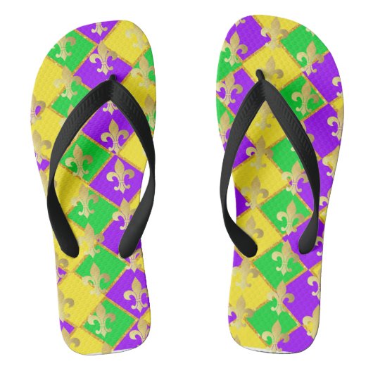 Gold Green Paars Mardi Gras Harlequin Pattern Teenslippers (Voetbed)