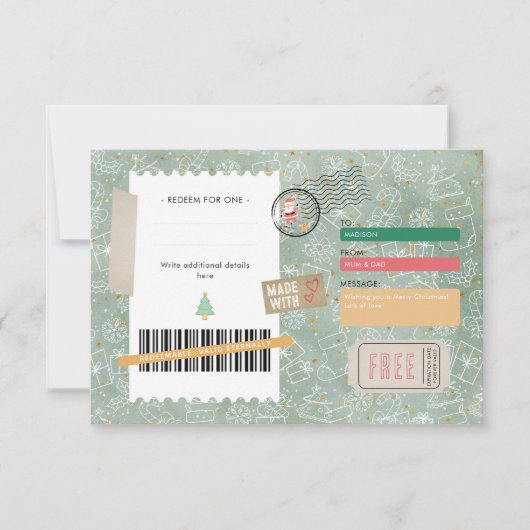 Gold Green Pattern Christmas Ticket Gift Voucher (Voorkant)