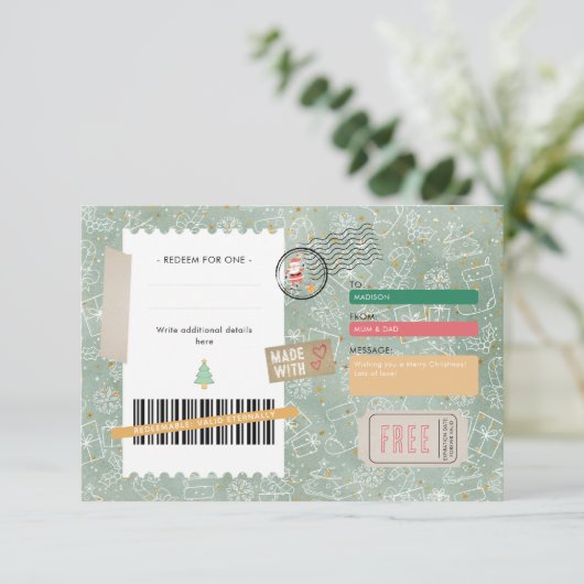 Gold Green Pattern Christmas Ticket Gift Voucher (Staand voorkant)