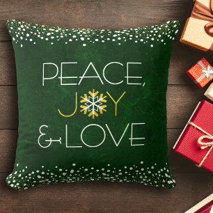 Gold Green Peace Joy Love Snowflake Holiday Modern Kussen