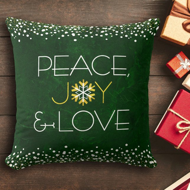 Gold Green Peace Joy Love Snowflake Holiday Modern Kussen (Creator heeft geüpload)