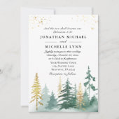 Gold Green Pine Forest Trees Christelijk Wedding Kaart (Voorkant)