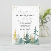 Gold Green Pine Forest Trees Christelijk Wedding Kaart (Staand voorkant)