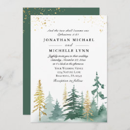Gold Green Pine Forest Trees Christelijk Wedding Kaart