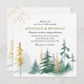 Gold Green Pine Trees Forest Christelijk Wedding Kaart (Voorkant / Achterkant)