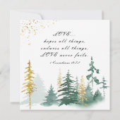 Gold Green Pine Trees Forest Christelijk Wedding Kaart (Achterkant)