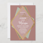 Gold Green Pink en Mauve Geometric Birthday Kaart (Voorkant)