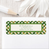 Gold Green Plaid Christmas Retour Adreslabel Etiket (Insitu)