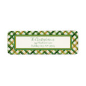 Gold Green Plaid Christmas Retour Adreslabel Etiket (Voorkant)