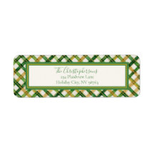 Gold Green Plaid Christmas Retour Adreslabel