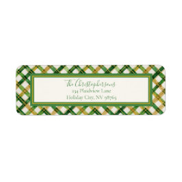 Gold Green Plaid Christmas Retour Adreslabel Etiket