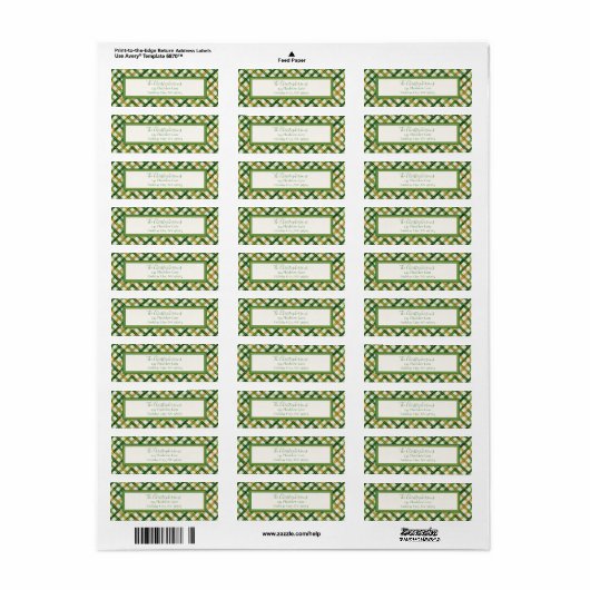 Gold Green Plaid Christmas Retour Adreslabel Etiket (Full Sheet)