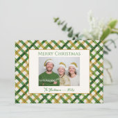 Gold Green Plaid Foto Kerst Kaart (Staand voorkant)