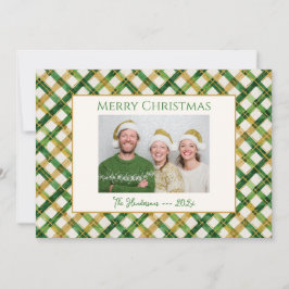 Gold Green Plaid Foto Kerst Kaart