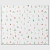 Gold Green Red-kerstbomen Cadeaupapier (Vlak)