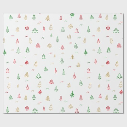 Gold Green Red-kerstbomen Cadeaupapier (Vlak)