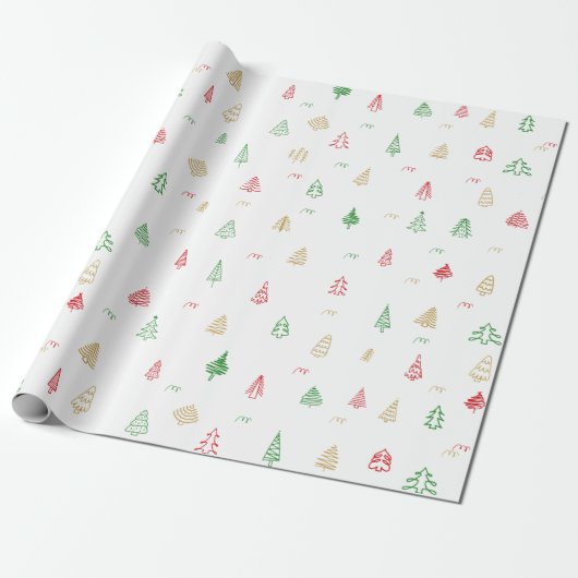 Gold Green Red-kerstbomen Cadeaupapier (Uitgerold)