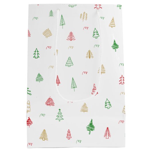 Gold Green Red-kerstbomen Medium Cadeauzakje (Achterkant)