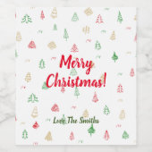 Gold Green Red-kerstbomen Wijn Etiket (Enkel label)