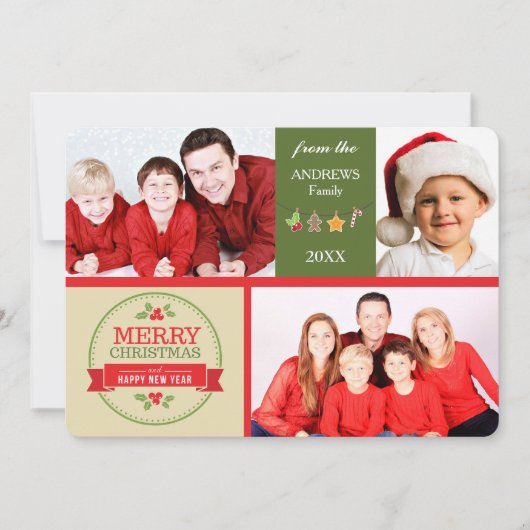 Gold Green Retro Afbeeldingen Foto Sjabloon Kerstm (Voorkant)