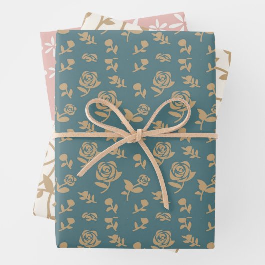 Gold Green Roses Leaf Elegant Inpakpapier Vel (In situ)